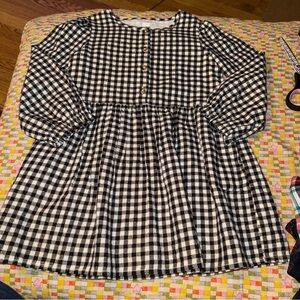 Cat & Jack Toddler Girls Size 4T Long Sleeve Plaid Dress Black White Gold Plaid